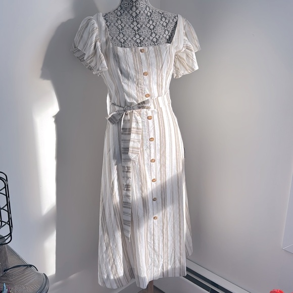 BNWT Lulus Mediterranean Moves White Striped Flutter Sleeve Midi Dress - Picture 5 of 14
